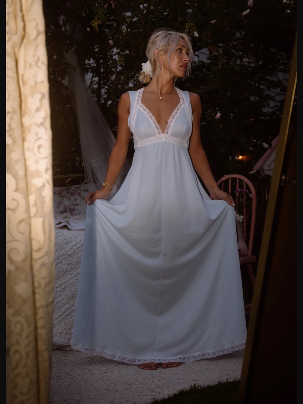 Vintage Blue Lace Trim Nightgown Sleepwear